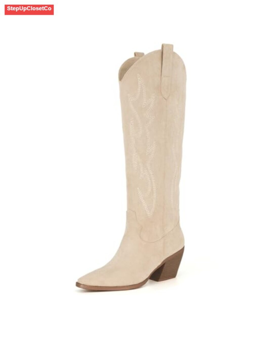 Women's Cowgirl Knee High Boots Western Pointed Toe Embroidery Block Heel Faux